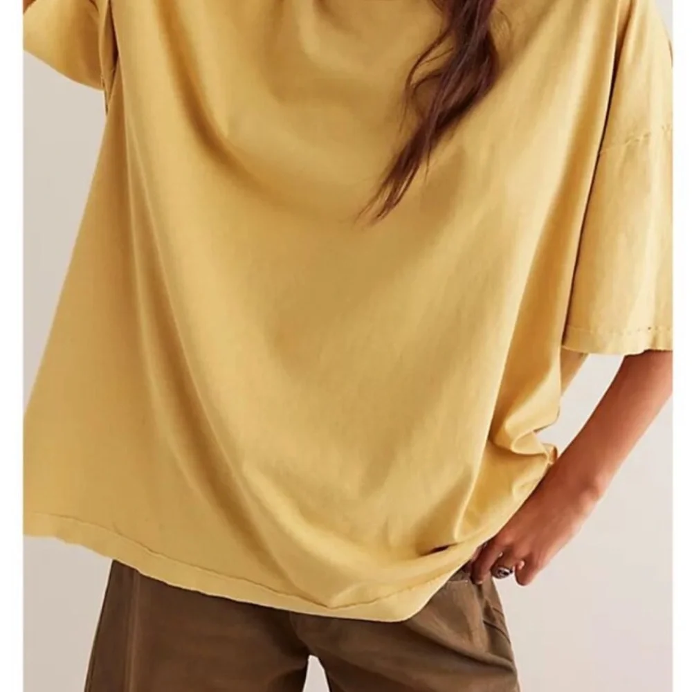 Free People Nina Tee white soft oversized tee in butter yellow in Medium - Picture 2 of 8